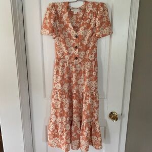 Monteau Los Angeles Boho Orange Tiered Dress Daisy Print Size S